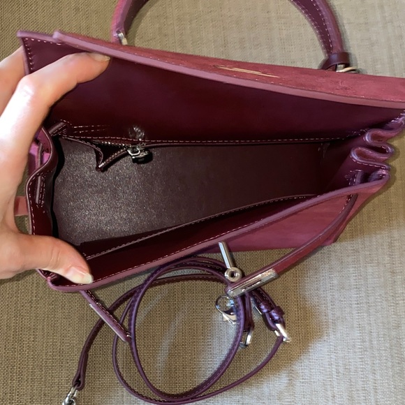 25cm genuine suede leather wine burgundy red top handle handbag bk25 - Picture 7 of 8
